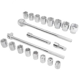 TONYNOL 3/4 Inch Drive Socket Wrench Sets, 21-Piece, 6-Point, CR-V Steel Sockets with Adapters and Ratchet Handle, Flex-head breaker bar