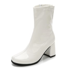 Women's Go Go Boots Mid Calf Block Heel Zipper Boot Disco Costume Winter Shoes for Women White-38(240/US8.5)