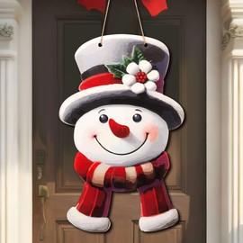 Vicenpal 3D Christmas Winter Snowman Wooden Hanging Sign Farmhouse Rustic Christmas Door Welcome Wreath Decoration for Xmas Party Indoor Outdoor Home Wall Window Front Door Decor