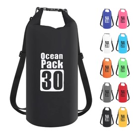 Dry Bag 30L, Boat Dry Bags Black Waterproof Bag Dry Sack Roll Top Long Adjustable Shoulder Strap 2L/5L/10L/20L/30L/40L for Drifting Boating Kayaking Fishing Rafting Swimming Camping Canoeing Surfing