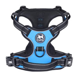 PoyPet No Pull Dog Harness, Reflective Vest Harness with 2 Leash Attachments and Easy Control Handle for Small Medium Large Dog(Blue,L)