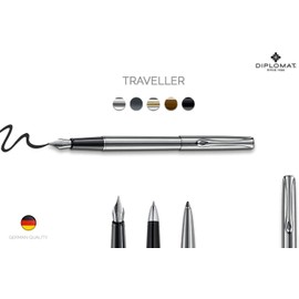 Diplomat - Traveller - Fountain Pen in Stainless Steel - Chrome - Resistant and Elegant - High End - 5 Years Warranty