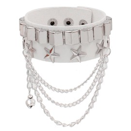 Leather Bracelet Grunge & Punk Rocker Bracelet Star Rivet Wristband Unisex PU Leather Punk Rivet with Metal Inlay & Chain (White)