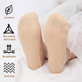 FENGSHENG-SHOP Women No Show Socks - 10 Pairs Non Slip Lace Invisible Socks, Lace Socks Women Shoe Liners Ladies Ultra Low Cut Liner Socks Lace Boat Socks for Sneakers High-heel Shoes