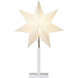 Star Trading Christmas Star Chequered Table Lamp, 3D Paper Star Christmas in White with Wooden Base in White, Decorative Star Table Lamp with Cable Switch, E14, Height: 52 cm