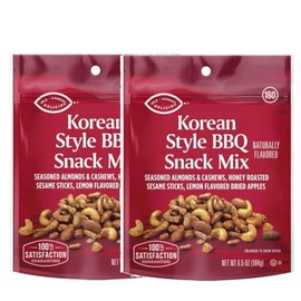 Korean Style BBQ Trail Mix: Seasoned Almonds & Cashews, Honey Roasted Sesame Sticks, Lemon Flavored Dried Apples, Sweet Spicy Snack Snacking Food Treat, 2 Nice 6.5oz Bags