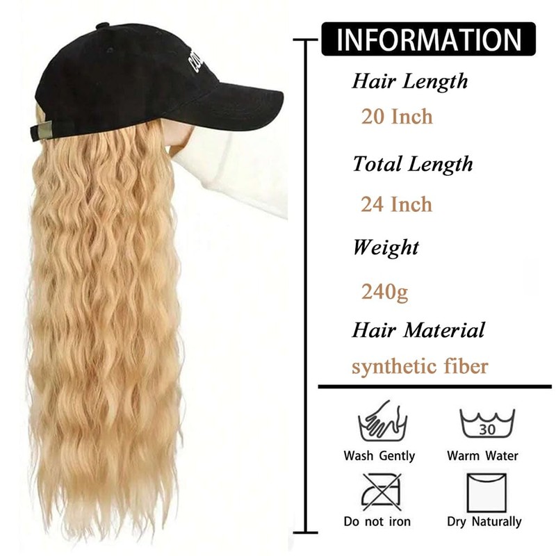 Hat Wigs for Women Baseball Cap Wig with Hair Extensions