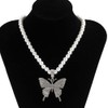 Chargances Silver Crystal Butterfly Choker Pearl Necklace for Women Boho