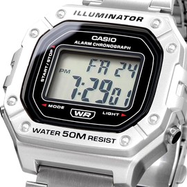 Casio W-218HD-1AV Standard Digital Watch, Men's Chippukashi, Metal Band, Silver, Silver Metal W-218HD-1AV, Bracelet Type