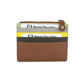 Sergio Tacchini Credit Card Wallet Genuine Leather Small Wallet with Note Compartment, Men and Women, Thin and Elegant, Safari 54, Elegant