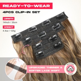 NTYNTY Hair Extensions, 14" Short Clip in Hair Extensions 4PCS Beach Wave Brown Hair Extensions Natural Soft Synthetic Hairpiece for Women - Light Brown with Highlights