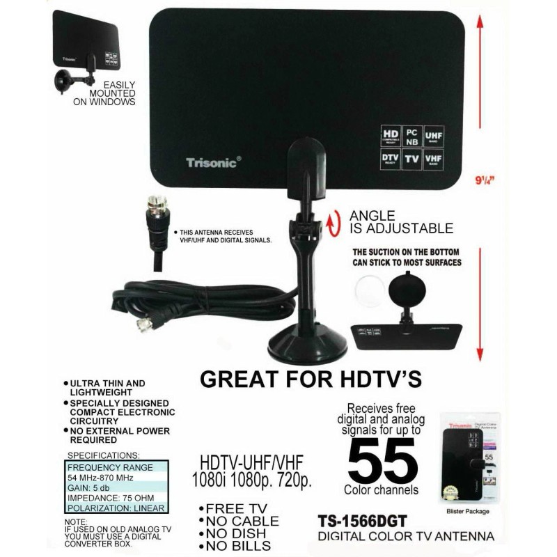 Trisonic Universal Digital Indoor TV Antenna HDTV DTV Box Ready