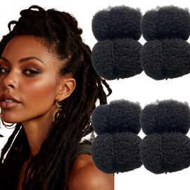 Tight Afro Kinky Human Hair for Dreadlocks,Ideal for Making Locs,Repair Extensions,Twist or Braids 4 Bundles/Package Jet Black #1 8inch
