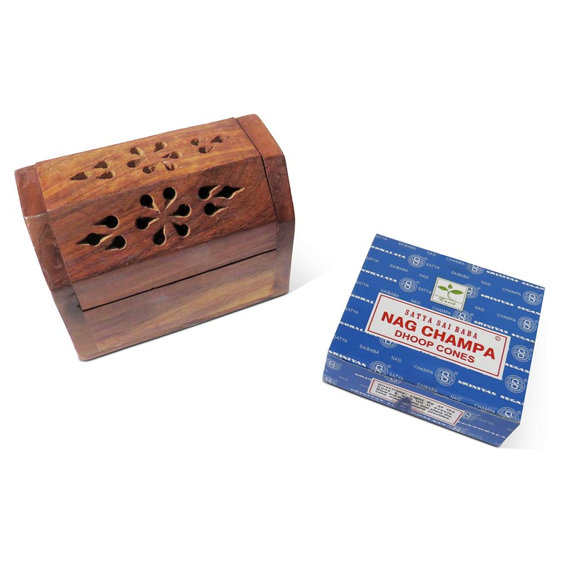 Purity Style Wooden Incense Cone Burner Box with 12 Nag