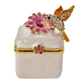 FJ FENGZHIJIE Bird Flower Trinket Jewelry Box Hinged Golden Crystal Enameled Ring Case Keepsake Speical Day Gifts for Women