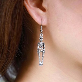 Yheakne Punk Skeleton Earrings Silver Skeleton Earrings Skeleton Bone Earrings Gothic Skull Skeleton Earrings Scary Dead Bone Earrings Jewellery for Women and Girls