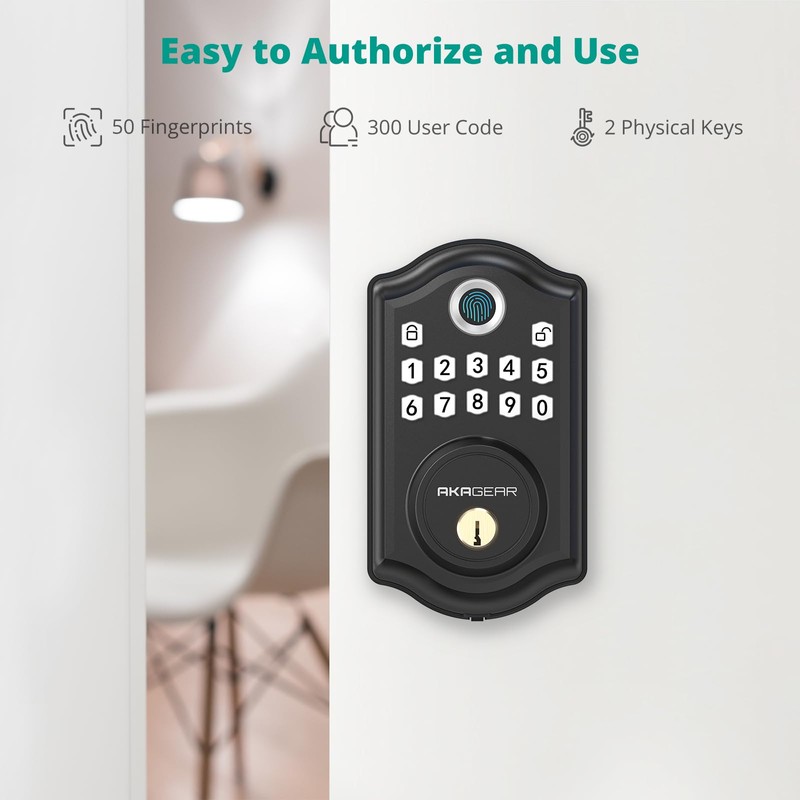 AkaGear Keyless Entry Door Lock with APP Control - Fingerprint