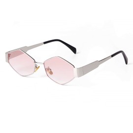 VIA LEECA Retro Hexagon Sunglasses Women Men 90s Trendy UV400 Protection Metal Frame Sun Glasses Classic Geometric Shades for Gift Outdoor Aesthetic Accessories Silver Frame Gradient Pink Lens