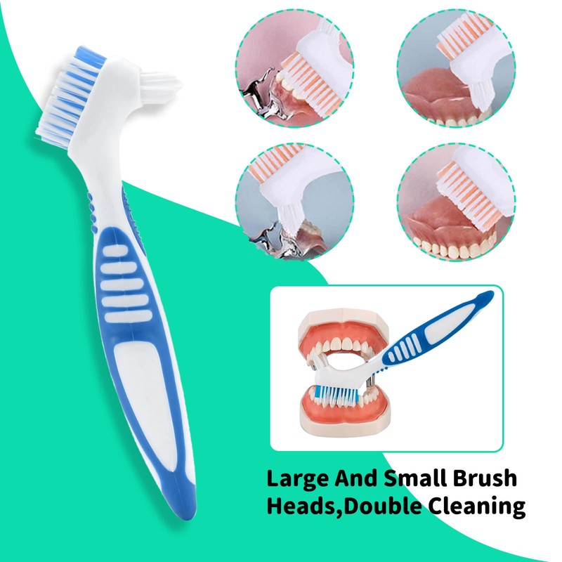 Pack of 4 Double-Sided Denture Cleaning Brushes, Ergonomic Denture Brush