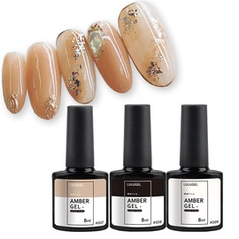 LULUGEL Gel Nails Milky White, Beige, Black, Amber, Clear Color, 0.3 oz (8 g) (3 Color Set) Transparent, Sheer Nail Color, Nude Color Set, Color Gel Nude Color, Beginner, Color Gel Self Gel Nail (Set