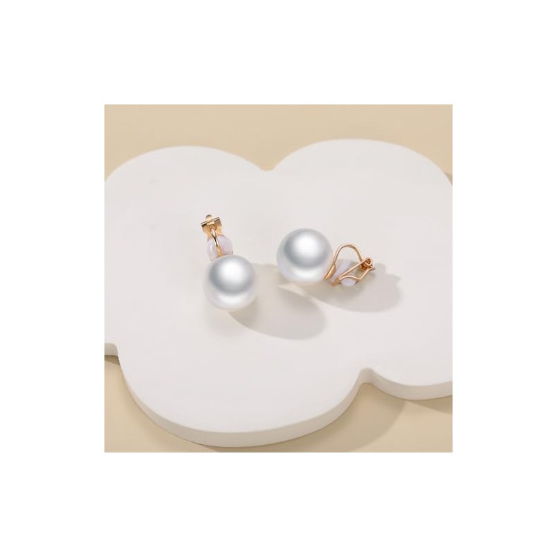 AJSOENO pearl clip on earrings for women big pearl clip-on