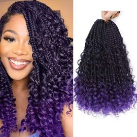 Yewell Goddess Box Braids Crochet Hair 12 Inch Boho Crochet Box Braids, 9 Packs Boho Box Braids Crochet Hair For Black Women Pre Looped Box Braids Crochet Hair (12Inch 9 Packs,Tpurple)