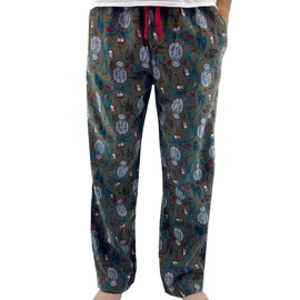 ROCK ATOLL Men's Animal Sloth Polar Bear Patterned Soft Flannel Pajama Sleep Pants (Large, Green Winter Ski Print)