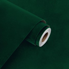 WESTICK Dark Green Felt Velvet Fabric Wallpaper Peel and Stick Green Flock Contact Paper 17.7" x 120" Self Adhesive Velvet Felt Drawer Liner for Jewelry Box Crafts DIY Cabinets Bedroom Walls