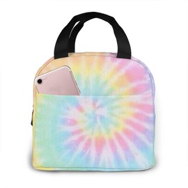 JIMOWANG Pastel Tie Dye Portable Lunch Bag Compact Tote Bag Reusable Lunch Box Container for School Office Work