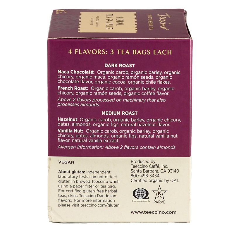 Teeccino Herbal Tea Sampler Assortment - 12 Tea Bags -