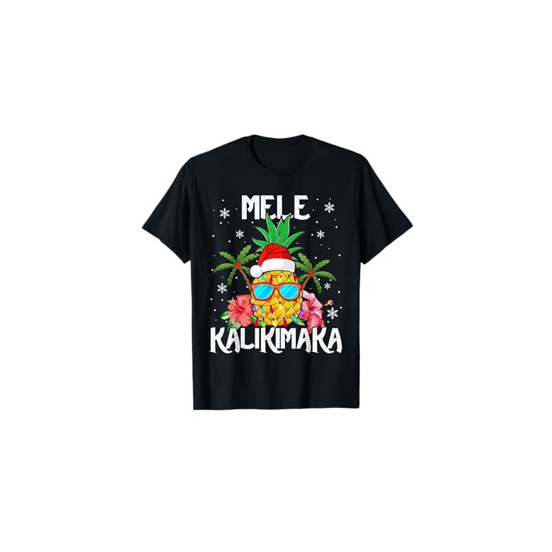 Mele Kalikimaka Merry Xmas Light Santa Hawaiian Pineapple T-Shirt, black
