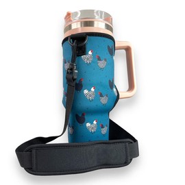 Lit Handlers 40oz Handled Tumbler Sleeve With Carrying Straps - Pattern: Chickens