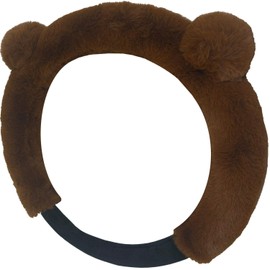 C.P.R. Faux Fur Bear Plush Steering Wheel Cover Universal Steering Wheel Cover 14.5" -15.5" Bear Ears Wheel Cover (Brown)