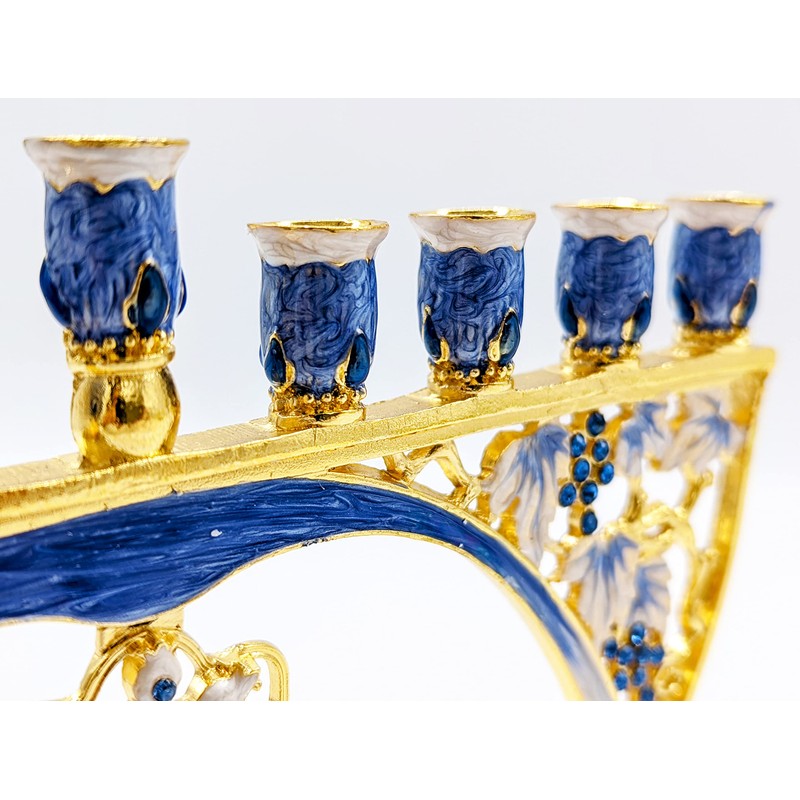 The Dreidel Company Meticulously Hand Painted Hanukkah Enamel Hamsa Menorah