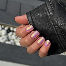 Pink Chrome Square Press on Nails Short,SXVME Metallic Fake Nails Acrylic Nails Press ons,Mirror Metal Chrome Nails Glue on Nails Short,Short Coffin Nails False Nails in 24 PCS