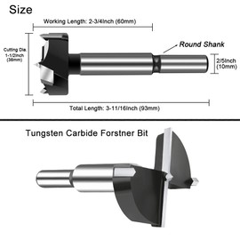 NICAVKIT 1-1/2 Inch Carbide Forstner Drill Bit, Carbide Tipped Forstner Bit for Hard Wood, Wood Drilling Bit Woodworking Hinge Cutter Tool Kits for Wood Plywood Plastic