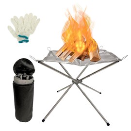 BeGrit Portable Fire Pit for Camping, 16.5" Wood Burning Fire Pits for Outside, 304 Stainless Steel Mesh Outdoor Firepit for BBQ, Bonfire, Backyard, Garden, Patio (with Carrying Bag & Gloves)