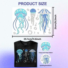 ANATTASOUL Blue Rhinestone Iron on Transfer Jellyfish Bling Diamond Hotfix Patches for Clothes, Large Iron On Sequin Applique for Jeans Jacket Caps Bag T-Shirts Shoes DIY Decor
