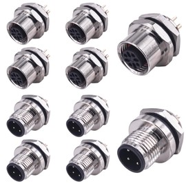 M12 4 Pin Male FEMA Aviation Panel Mount Connector,Lonlonty 12mm Waterproof Chassis Panel Back Mount Socket Sensor Connector 5 Sets