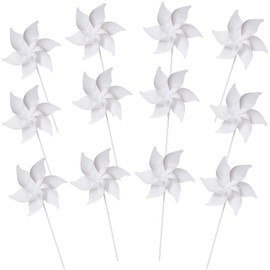 Juinipe 12 Pcs DIY Paper Pinwheels Craft for Kids Bulk Summer Color Your Own White Blank Pinwheels Summer Activity Arts Windmills for Boys Girls School Group Project Home Party Favor