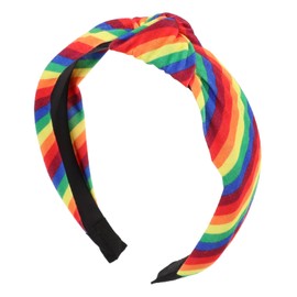 FRCOLOR Rainbow Pattern Knotted Headband for Women Trendy Fabric Hair Accessory in Red Green Orange for Fashion and Everyday Wear