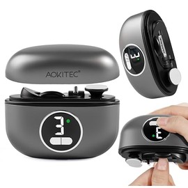 Aokitec Electric Nail Clippers with Double Safety Blade Design, LED Light, 3-Speed, 2-in-1 Nail Trimmer, Electric Nail File, 100% Skin-Safe for Seniors & Weak Grip, Grey