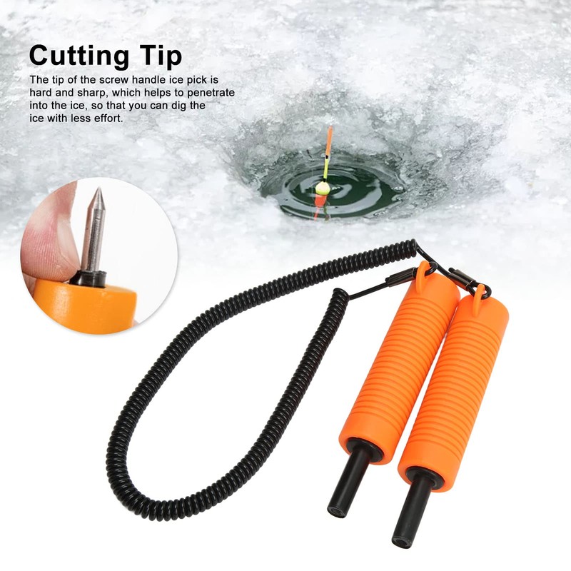 Fishing Ice Picks Kit,Ice Fishing Safety Pick Stainless Steel Orange