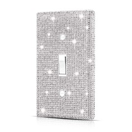 Wall Plate Light Switch Cover, Standard Size 4.50" x 2.76", Dengduoduo Silver Rhinestones Bling Decorative Wall Plate Light Switch Outlet Cover for Bedroom Accessories Home Decor (Single Gang Toggle)