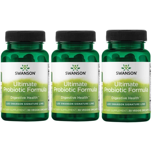 Swanson Ultimate Probiotic Formula Digestive Health Immune System Support 66 Billion CFU Prebiotic NutraFlora scFOS 30 DRcaps Veggie Capsules (Caps) (3 Pack)