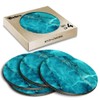 4 x Round Coasters - Green Teal Cracked Marble Effect