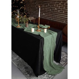 Pesonlook 12 Pack Sage Green Cheesecloth Table Runner,10FT Boho Table Runner 35x120 Inch Rustic Gauze Table Runner for Wedding Bridal Baby Shower Birthday Party Table Decorations