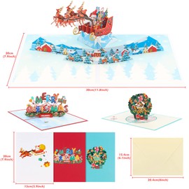 Kesote Christmas Cards Pop Up Greeting Card 3D Card 3 Pieces Christmas Greeting Card with Envelopes