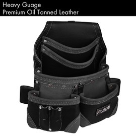 FUERI Leather Tools Pouch Carpenter Electrician Belt Storage Organizer 5 Pocket Small Bag for Professional Heavy Duty Construction Framers Tool Belts Pouches Bags – Black