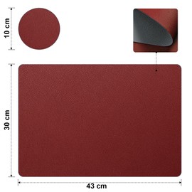 Faux Leather Placemats Set of 6, Two-Sided placemat with Coaster Heat Resistant Placemats for Dining Table Waterproof Wipeable Washable Table Mats (Red/Gray)